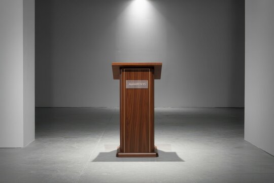 3D realistic empty podium standing studio room on gray