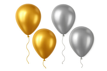 Aufkleber - Four shiny balloons, two gold and two silver, floating gracefully against a transparent background, perfect for celebratory designs