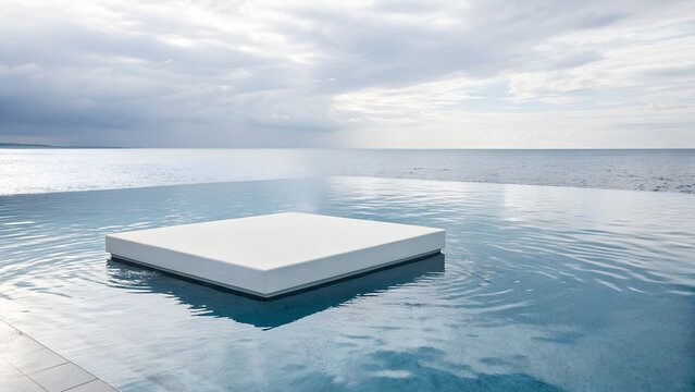  White Square Platform Floating on Calm Blue Water.