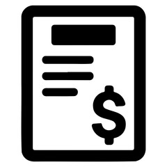 Fototapete - Black and white icon of a document with a dollar sign indicating financial records report on transparent background