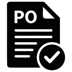Poster - Black purchase order document with text and check mark indicating approval status icon on transparent background