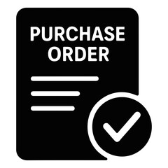 Poster - Black purchase order document with horizontal lines and a white check mark in a circle shape on transparent background