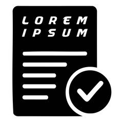 Poster - Black document with lorem ipsum text and check mark indicating completion or approval status on transparent background