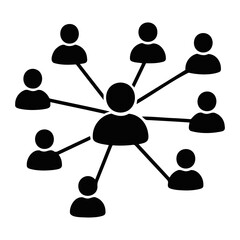 Aufkleber - Black and white illustration of a network of people connected by lines radiating outward on transparent background