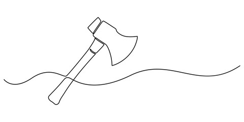 Aufkleber - Continuous one line drawing of axe design. Axe in single line draw illustration. Editable stroke, One line ax .Single line of lumberjack concept,  Abstract background, axe, hatchet, woodcutter, pro.
