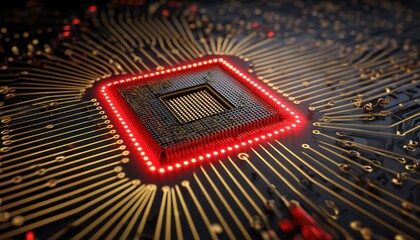 Poster - Illuminated circuit board with central processing unit symbolizing advanced technology