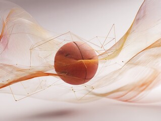 Aufkleber - Conceptual digital art featuring a peach encapsulated in a geometric wireframe structure