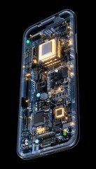 Poster - Illuminated Transparent Smartphone Revealing Internal Components and Circuitry