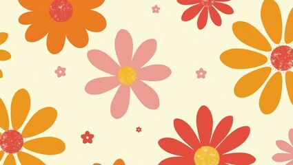 Poster - a delightful floral pattern, with different colorful blossoms gracefully arranged across the backdrop. The flowers exhibit a variety of charming styles, with a hint of vintage aesthetics.