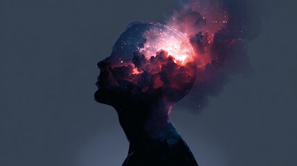 Wall Mural - Mystical Nebula Inside Human Head Silhouette Illustration