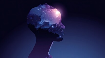Wall Mural - Silhouette of a Head with Lit Galaxy Brain Illustration