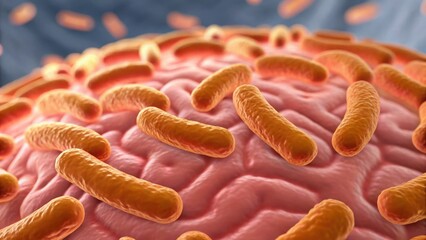 Aufkleber - Detailed 3D Rendering of Gut Bacteria Interacting in Gigapixel Quality