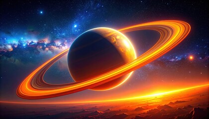 Pixelated Planet With Rings In Space