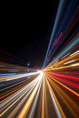 Poster - create an art piece with speed light lines in motion blur on a dark background, position the subject at the top in golden shine style