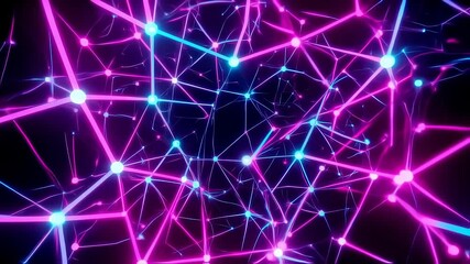 Pink and teal network expanding and contracting with neon pulses