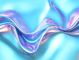 Poster - Shimmering Blue and Purple Waves with Glittery Sparkles on Soft Satin Fabric Background
