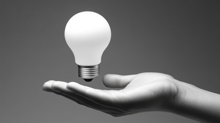 Poster - Hand Holding Light Bulb in Air with Gray Background for Concept of Innovation and Ideas
