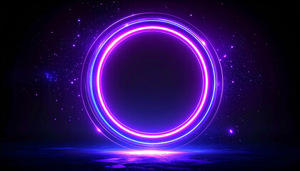 Aufkleber - Futuristic cyberpunk-style glowing purple neon ring. Dynamic energy, dark backdrop. Digital art.