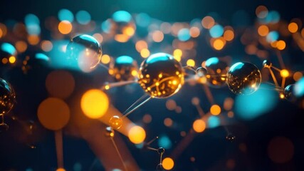 Fototapete - Abstract Golden Spheres Molecule Structure Visual