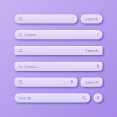 Fototapete - Colorful 3d search bar templates. Internet browser engine with search box, address bar and text field. UI design, website interface element with web icons and push button. Vector illustration