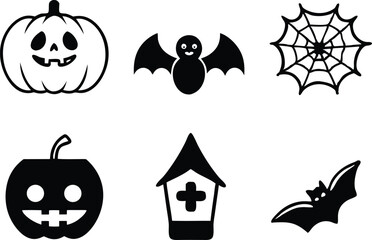 Poster - Black and white halloween icon vector set