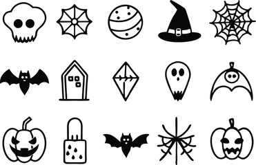 Poster - Black and white halloween icon set