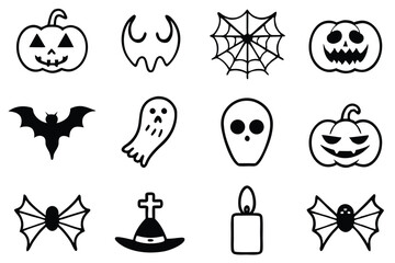 Poster - Halloween icon set black and white illustrations