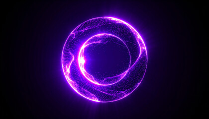 Wall Mural - neon energy sphere of particles and waves of magical glowing. abstract round shape in purple tones