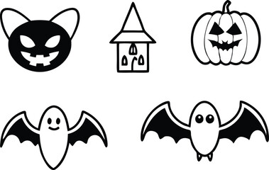 Poster - Halloween icons black and white illustration elements