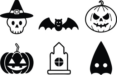 Poster - Halloween icons black and white set