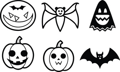 Poster - Halloween icons collection black and white vector
