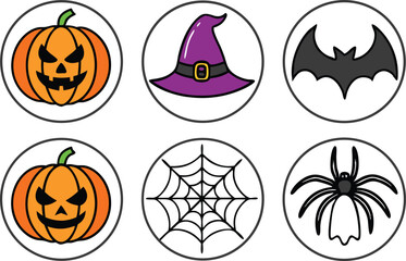 Poster - Halloween icons pumpkin witch hat bat spider web