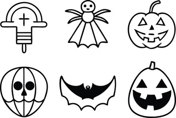 Poster - Halloween icons set in simple black and white