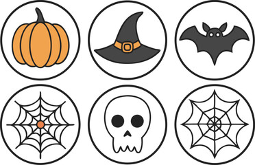 Poster - Halloween icons set inside circular frames