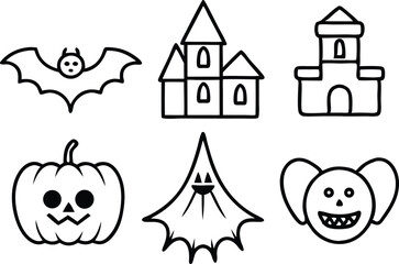 Poster - Halloween icons simple black and white illustrations