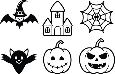 Poster - Simple halloween icons in black and white