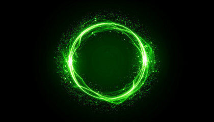 Wall Mural - neon energy sphere of particles and waves of magical glowing. abstract round shape in green tones