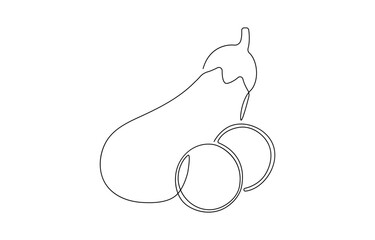 Fototapete - Continuous one line drawing Eggplant, eggplant fruit black sketch isolated, Eggplant in continuous line art drawing style. Single line drawing eggplant.