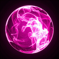 Wall Mural - neon pink energy sphere of particles and waves of magical glowing. abstract round shape.