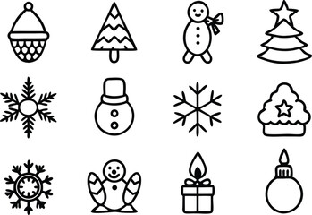 Poster - Set of christmas icons in simple black outline