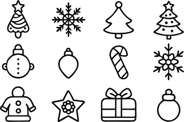 Poster - Simple black and white christmas day icon set