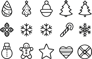 Poster - Simple  black and white christmas icon set