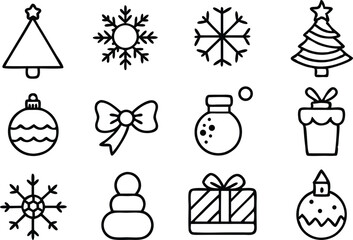 Poster - Simple christmas icon set in minimalist black and white