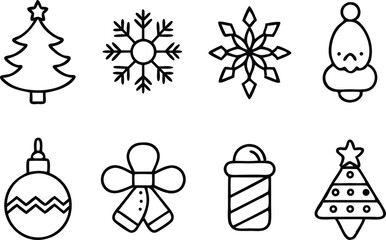 Poster - Simple line art christmas icon set