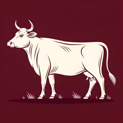 Fototapete - A full-body silhouette of a cow with horns and tail, shown in side profile with a clean, minimalistic design.