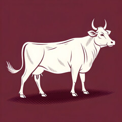 Fototapete - A full-body silhouette of a cow with horns and tail, shown in side profile with a clean, minimalistic design.