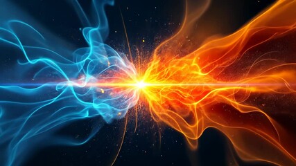 Poster - Abstract Energy Burst with Orange and Blue Light, Representing Dynamic Motion