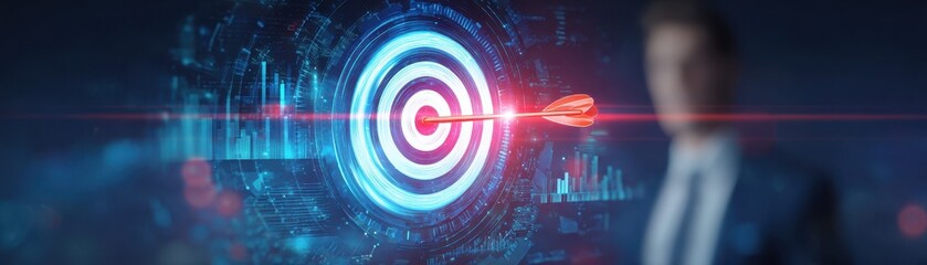 Poster - Abstract image of a target with a dart hitting the center, symbolizing precision and focus in a digital environment.