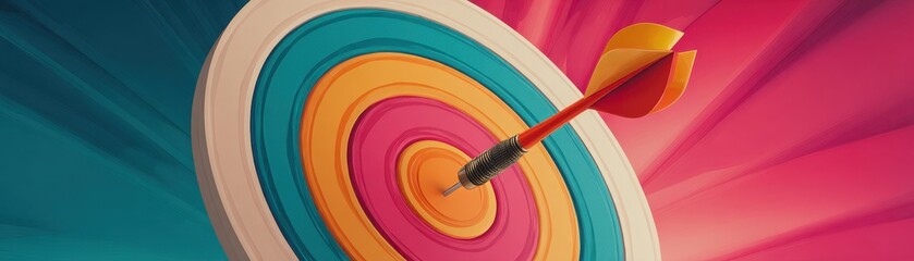 Poster - Colorful target with a dart hitting the center, symbolizing precision and achievement in a dynamic visual style.