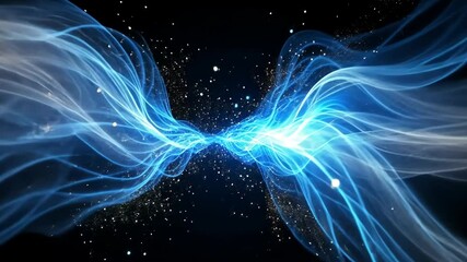 Poster - Blue energy flow with glowing lines and particles against a dark background